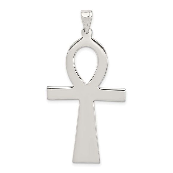 Sterling Silver Large Polished Ankh Cross Pendant 26 x 52mm